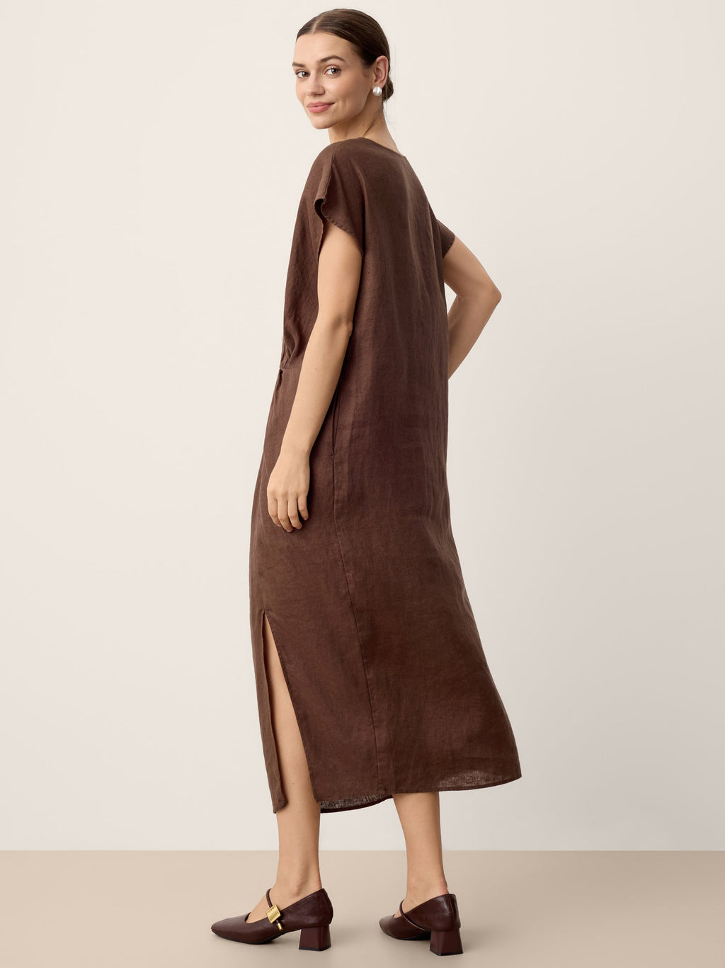 100% Linen Twist-Waist Slit Maxi Dress LYNETTE