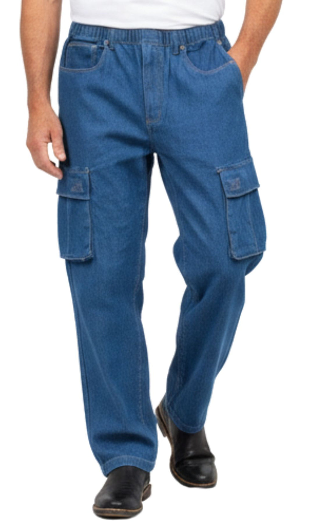 Men's Pull-On Jeans with Double Cargo Pockets — Lightweight Easy Fit
