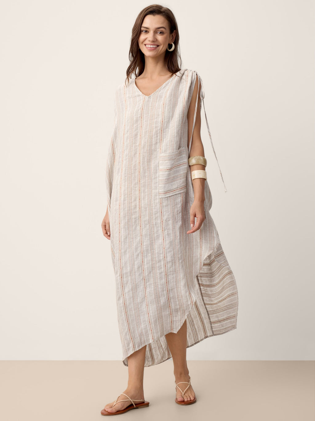 Linen Asymmetric Drawstring Midi Dress NADIA